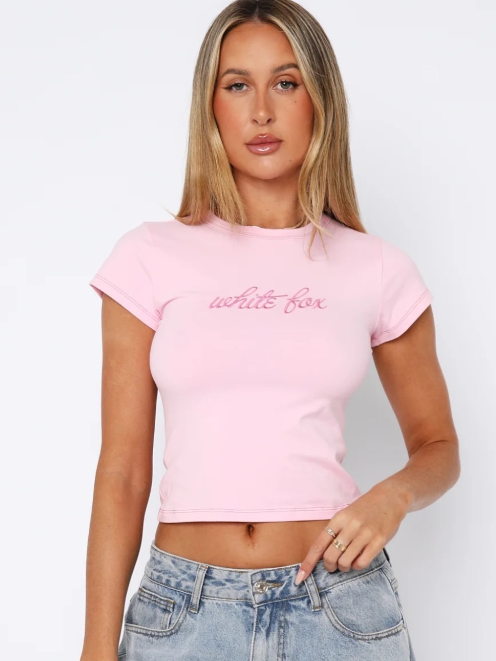 White Fox The Original Baby Tee Pink XS Excellent Condition